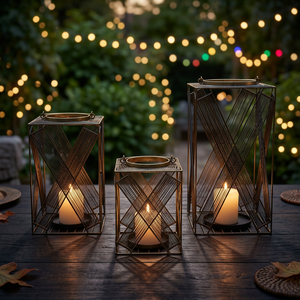 Sonnet Decor Black Iron Wire <b>Lantern</b> <b>Set</b> 3 Handmade Durable Metal Candle Holders for Home Decoration Christmas Digital Printing - Product Image 2