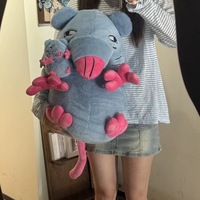 Peluche de rat gris super douce et mignonne avec des pattes roses et une forme 3D, animal en peluche de haute qualité, plusieurs tailles pour enfants et adultes