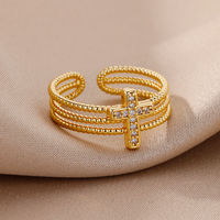 Bague croisée plaquée or 18 carats à la mode et exquise sans ternissement Bague de couple réglable en zircon étincelant de style ouvert