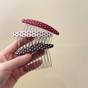 Pince à cheveux coréenne à 10 dents en acétate, peigne à cheveux creux en alliage français à pois pour femme - Product Image 6