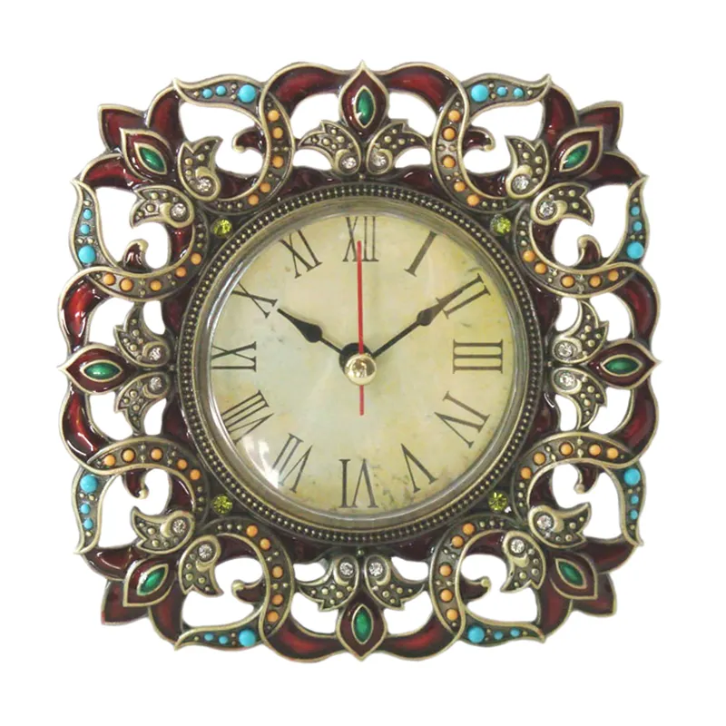 Orologio da tavolo Vintage in lega di zinco con gioielli in metallo verde bordeaux