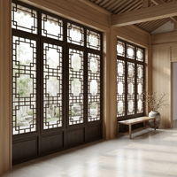 Fenêtre manuelle en aluminium à triple vitrage isolant Low-E, design traditionnel de style chinois ancien, économie d'énergie, luxe