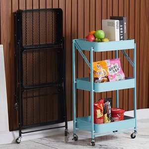 Customize 3-Layer Foldable Metal Utility Cart Space-Saving Functional Storage <b>Trolley</b> for Bedroom Kitchen Bathroom - Product Image 5