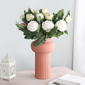 Pivoines artificielles en soie à deux têtes, effet toucher réel, bord brûlé, pour bouquet de mariée vintage - Product Image 1