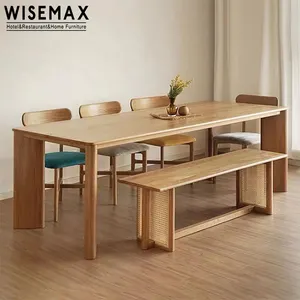 WISEMAX 가구 현대 식당 가구 직사각형 모양 자연 색상 단단한 나무 프레임 6 8 좌석 식탁 홈