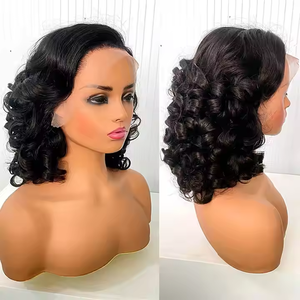 Promosi Wig Bob <span class=keywords><strong>Water</strong></span> <span class=keywords><strong>Wave</strong></span> 13x4 Lace Frontal Rambut Asli Brasil Hitam Alami Kepadatan 200% untuk Wanita Kulit Hitam - Product Image 2