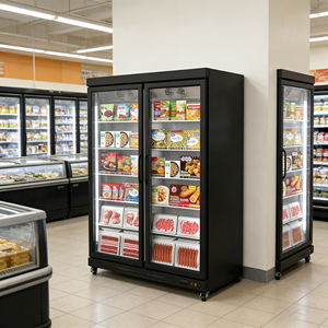 Équipement de réfrigération pour supermarchés, <span class=keywords><strong>congélateur</strong></span> <span class=keywords><strong>vertical</strong></span> à 2 portes vitrées pour la présentation de crèmes glacées et d'aliments surgelés, réfrigérateur <span class=keywords><strong>vertical</strong></span> pour viande congelée - Product Image 1