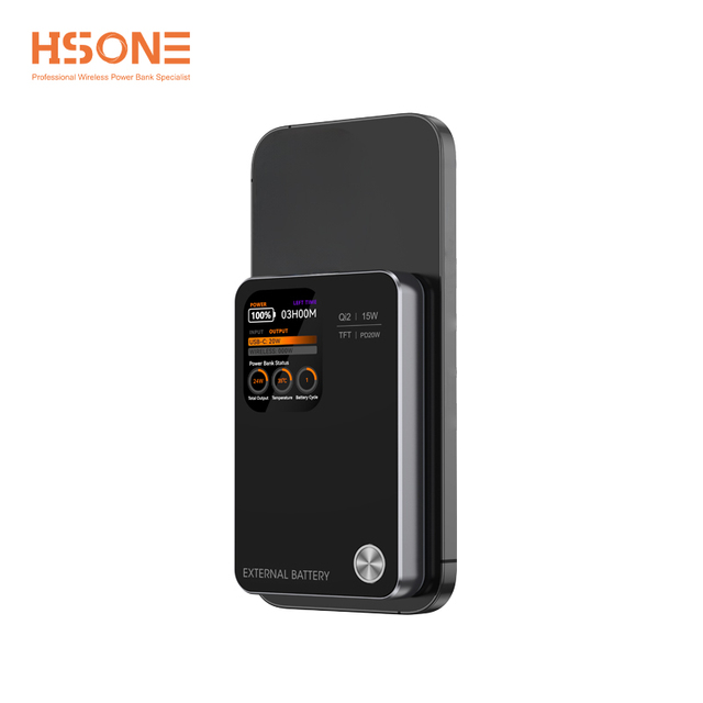MY25 L Qi2.0 Wireless 15W 10000mAh Aluminum Alloy Ultra Slim Magnetic Power Bank with TFT Screen