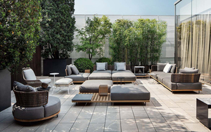Ensemble de canapés d'extérieur en teck massif de style resort moderne, meubles sectionnels de luxe résistants aux intempéries pour hôtel, jardin, bord de piscine - Product Image 2