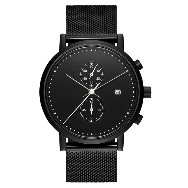 Popular All Black Starry Sky Design Stainless Steel Chronograph Watch with Mesh Bracelet Customized logo Available U2898