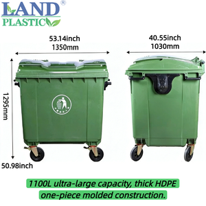 Contenedor de Basura Móvil de Gran Capacidad de 1100L, 4 Ruedas, Tapa Sellada, Material HDPE, Ecológico, Uso Comunitario y Comercial - Product Image 2