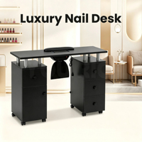 Table de manucure de luxe avec collecteur de poussière, table de manucure noire, bureau à ongles avec tiroirs de rangement pour salon de beauté