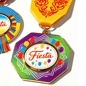 Medalla de Fiesta de Aleación de Zinc, Chapada en Oro, Esmalte Duro, Circular con Cinta, para Fiesta de Cumpleaños, Tema de Arte Folclórico - Product Image 3