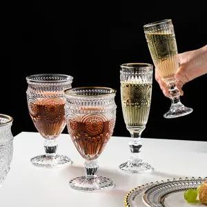 Wholesale Top Quality Custom Water Wine Glasses Goblet Wedding Home Vintage Glass Goblets Luxury Party Glass With Gold Rim