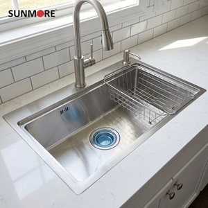 Fregadero de cocina de acero inoxidable cepillado 304 hecho a mano, de montaje único, diseño moderno, económico, de Vietnam - Product Image 1