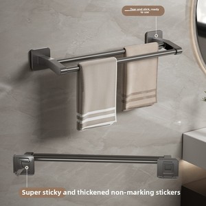 Porte-serviettes de salle de bain gris pistolet auto-adhésif fort <span class=keywords><strong>support</strong></span> de stockage et <span class=keywords><strong>support</strong></span> sans charge sans perçage - Product Image 3