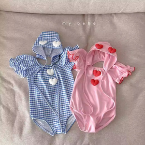 Traje <span class=keywords><strong>de</strong></span> Baño <span class=keywords><strong>de</strong></span> una Pieza para Niñas Pequeñas, Ajustado y Elástico, con Capucha y Decoración <span class=keywords><strong>de</strong></span> Corazón, Mangas Abullonadas, para Playa, Piscina y Actividades Acuáticas - Product Image 1