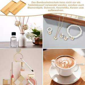 Plateau en bambou rectangulaire, lot de 4 plateaux en bambou, petit plateau de service en bois, sous-verres en bambou pour thé, pain, dessert - Product Image 3
