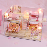 Kit de Casa de Muñecas en Miniatura DIY, Rompecabezas 3D de Madera, Casa de Muñecas con Múltiples Habitaciones, Tobogán Rosa, Loft, Manualidades, Pasatiempo Relajante