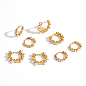 Gold Pearl Stainless Steel <b>Cuff</b> <b>Earrings</b> For Women Circular Ring Design Everyday Wear Bezel Setting TE60657-WT - Product Image 3