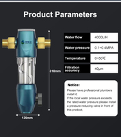 Filtre frontal réutilisable en acier inoxydable à pression réduite avec manomètre, purificateur d'eau 60 microns 1000 GPD pour usage commercial