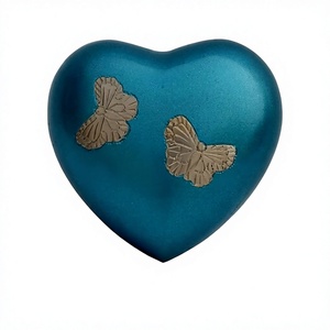 Mini urna de recuerdo de cremación de latón corazón para siempre para cenizas humanas, hermosa urna pequeña, urna de Color azul claro con estuche Premium - Product Image 1