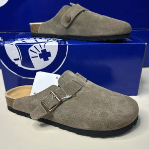 Mules plates d'extérieur tendance 2025, sabots Birkenstocks, sandales en cuir véritable et daim pour hommes et femmes, lit de pied en liège Hana, solide - Product Image 1