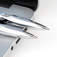 Stylo double spirale en métal argenté de luxe, écologique, pour entreprise, vente en gros, coffret cadeau, logo personnalisé, pointe 0,7 mm