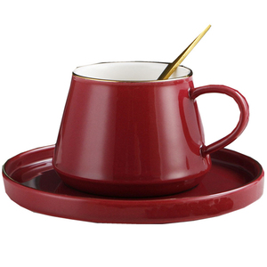 Mug et soucoupe en céramique moderne, uni, émaillé <span class=keywords><strong>rouge</strong></span>, pour café et thé - Product Image 1