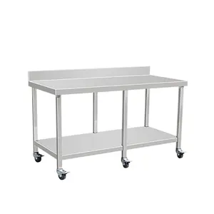 Stainless Steel Worktable With Back With Upstand Square Leg Assembly With Casters
