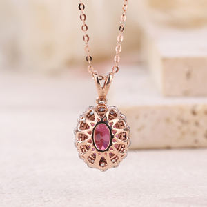 จี้ทองคำแท้ 14K รูปไข่ประดับพลอยโกเมนสีแดงทรงรี คุณภาพสูง ดีไซน์หรูหรา ได้รับการรับรองจาก GIA เหมาะสำหรับเป็นของขวัญสำหรับผู้หญิง สวมใส่ได้ทุกวัน - Product Image 6