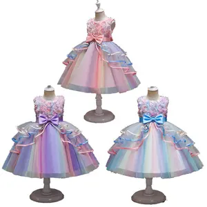 2022 vestido tutu de flor arco-íris, vestido de princesa para meninas de 2-12 anos bebês