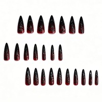 Faux Ongles de Luxe Gothiques Halloween, Ombré Rouge-Noir, Ligne Argentée, Embossage 3D, Ovale, Style Audacieux Rétro, Matériau ABS, Couverture Complète