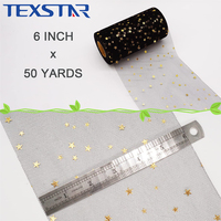 Ruban en tulle doré à étoiles, bobine de 6 pouces, 50 yards, pour accessoires de filles, jupes tutu, mariage, baby shower, fête d'anniversaire, DIY