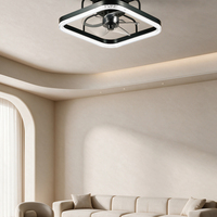 Ventilateur de plafond carré avec éclairage, perles de cristal, LED, moteur DC, 5 pales, montage encastré, intensité variable pour chambre, salon, salle à manger