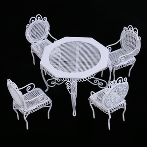1/12 casa delle bambole in miniatura bianco ottagonale tavolo e sedie modello Set fai da te accessorio giocattolo per mobili giocattolo in miniatura - Product Image 5