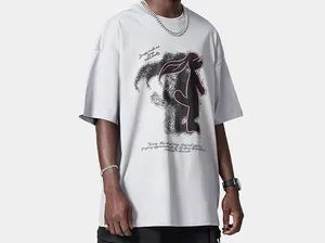 Streetwear Hip Hop à manches courtes imprimé ample surdimensionné T-shirt pour homme à demi-manches pour couple Vente en gros personnalisé