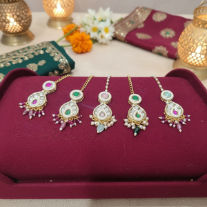 Gold Plated Maangtikka with <b>Crystal</b> Stone and Pearls Fashion Jewelry <b>Set</b> - Product Image 3