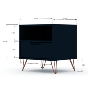Table de chevet bleu nuit avec tiroir et étagère ouverte pour le rangement dans la chambre - Product Image 3
