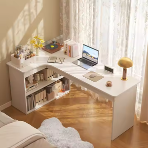 Moderno ahorro de espacio organizado versátil <span class=keywords><strong>blanco</strong></span> en forma de L <span class=keywords><strong>Escritorio</strong></span> de esquina de <span class=keywords><strong>madera</strong></span> con almacenamiento abierto para oficinas en casa y dormitorios - Product Image 3