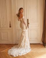 Robes de mariée bohèmes Mily Bridal MW298, robes de mariée sirène en dentelle à manches longues, robe de mariée vintage ivoire, fleurs 3D, robe de mariée de luxe