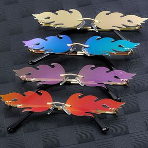Gafas de Sol de Moda para Mujer con Logotipo Personalizado, Sin Montura, con Revestimiento de Espejo de Lujo, Gafas de Sol con Diseño de Llama de Fuego para Mujer - Product Image 4