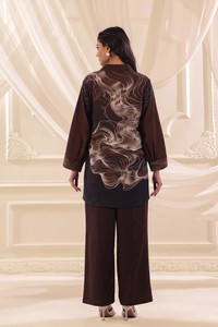 Ensemble coordonné élégant pour femme, imprimé floral abstrait, tunique boutonnée à col et pantalon droit, vêtements tendance - Product Image 2