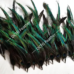 Fedora Cowboy Millinery Decorative Feathers For Hat Decoration 9-10in Men Guinea Peacock Feather Brooch Accessory