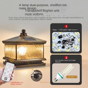 Solar LED Pillar <b>Light</b> Aluminum Alloy Acrylic <b>Shade</b> CRI80 Warm White 3500K IP65 Outdoor Dimmable E27 Base No Assembly Required - Product Image 2