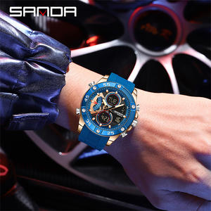 SANDA 5104 nueva esfera grande doble pantalla multifuncional al aire libre correa de silicona deportes impermeable reloj de cuarzo electrónico para hombres - Product Image 5