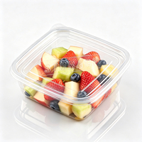 Boîte à fruits carrée jetable en PET transparent de qualité alimentaire avec couvercle séparé pour fraises, bleuets, melons, ananas, salades, sushis, jus