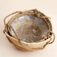 Décoration murale ensembles salle à manger Boho accrocher panier pour chariot extérieur rotin osier jardinière porte arrière suspendu bambou Pots plantes