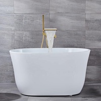 Grifo de Bañera de Lujo Moderno de Latón Dorado con Válvula Cerámica de Cascada, Monomando, de Pie, para Montaje en Suelo