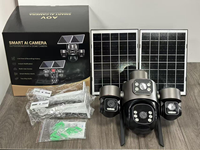 Caméra solaire AOV V760 4 objectifs 8MP 4G, zoom numérique 12X, détection humanoïde par IA, enregistrement 24h/24 et 7j/7, caméra de sécurité extérieure HE